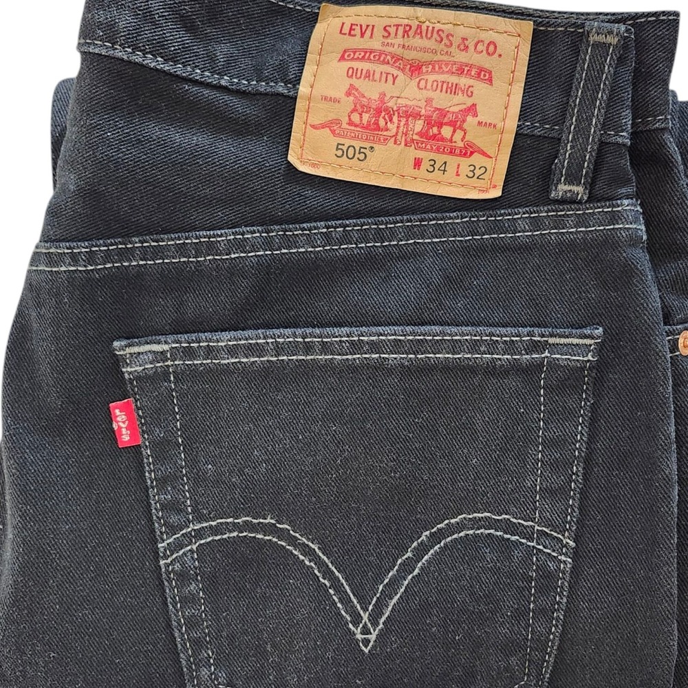 Levi's 505 Men's Red Tab Black w/Gray Stitching Straight Leg Reg Fit Jeans 34x32